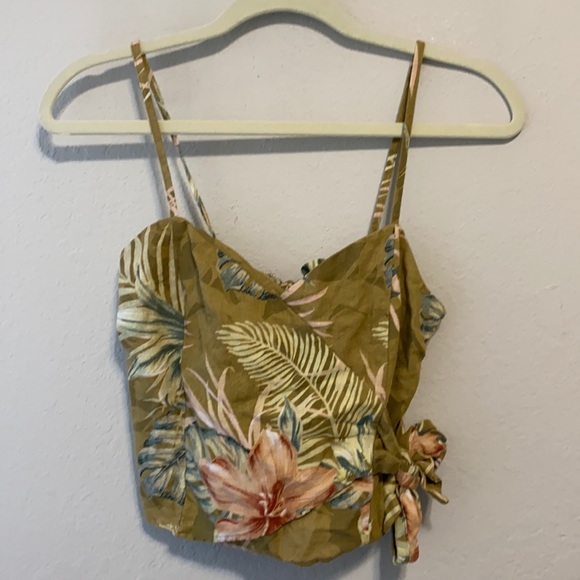 Mango Tops - MNG Tropical Linen Faux Wrap Crop Top